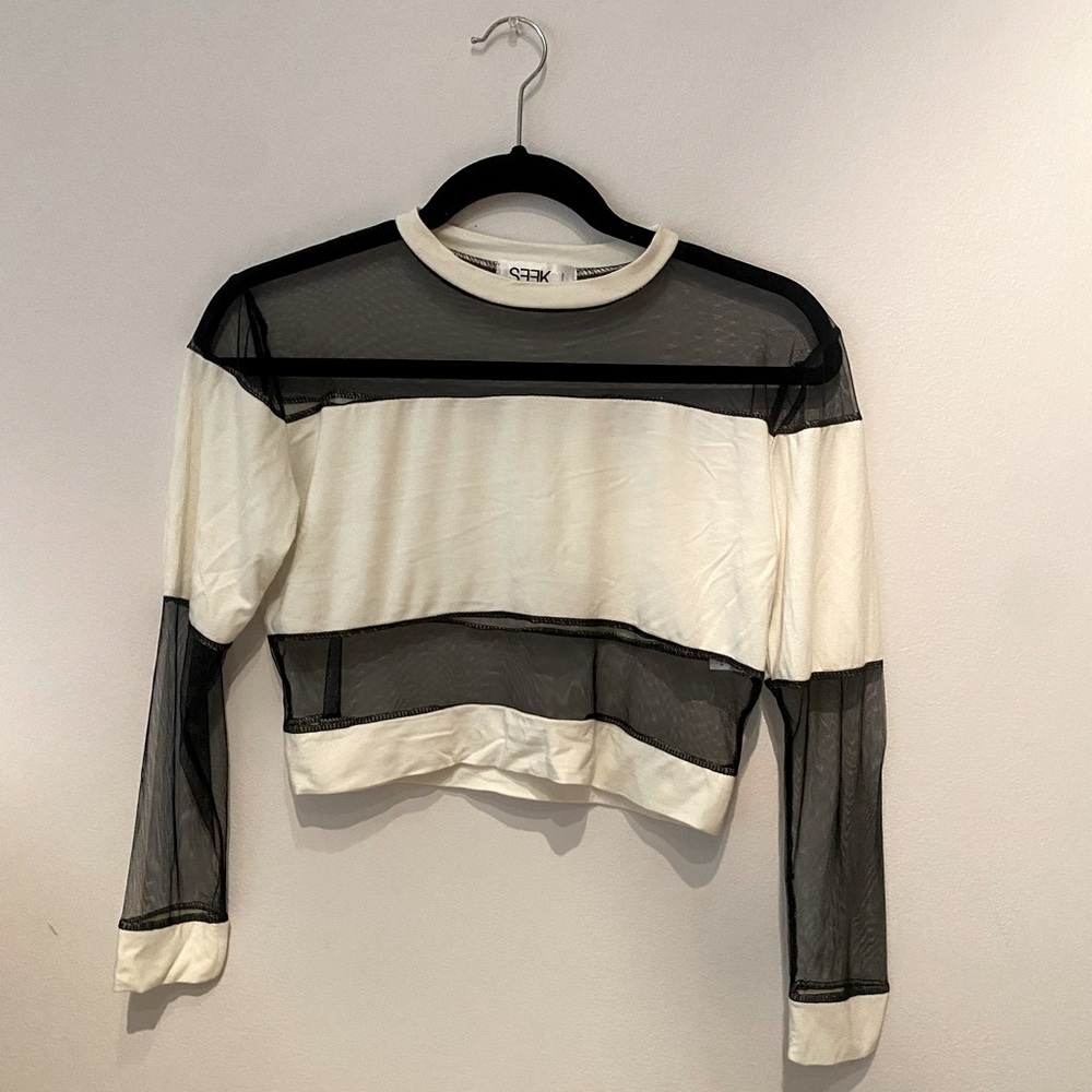 Seek The Label cropped mesh/cotton long sleeve tee